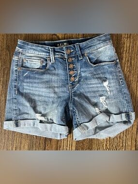 Indigo Rein Distressed Rolled Hem Denim Shorts - Blue